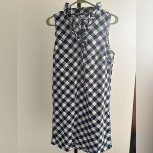 Mud Pie Navy and White Geometric Ruffle Neck Dress